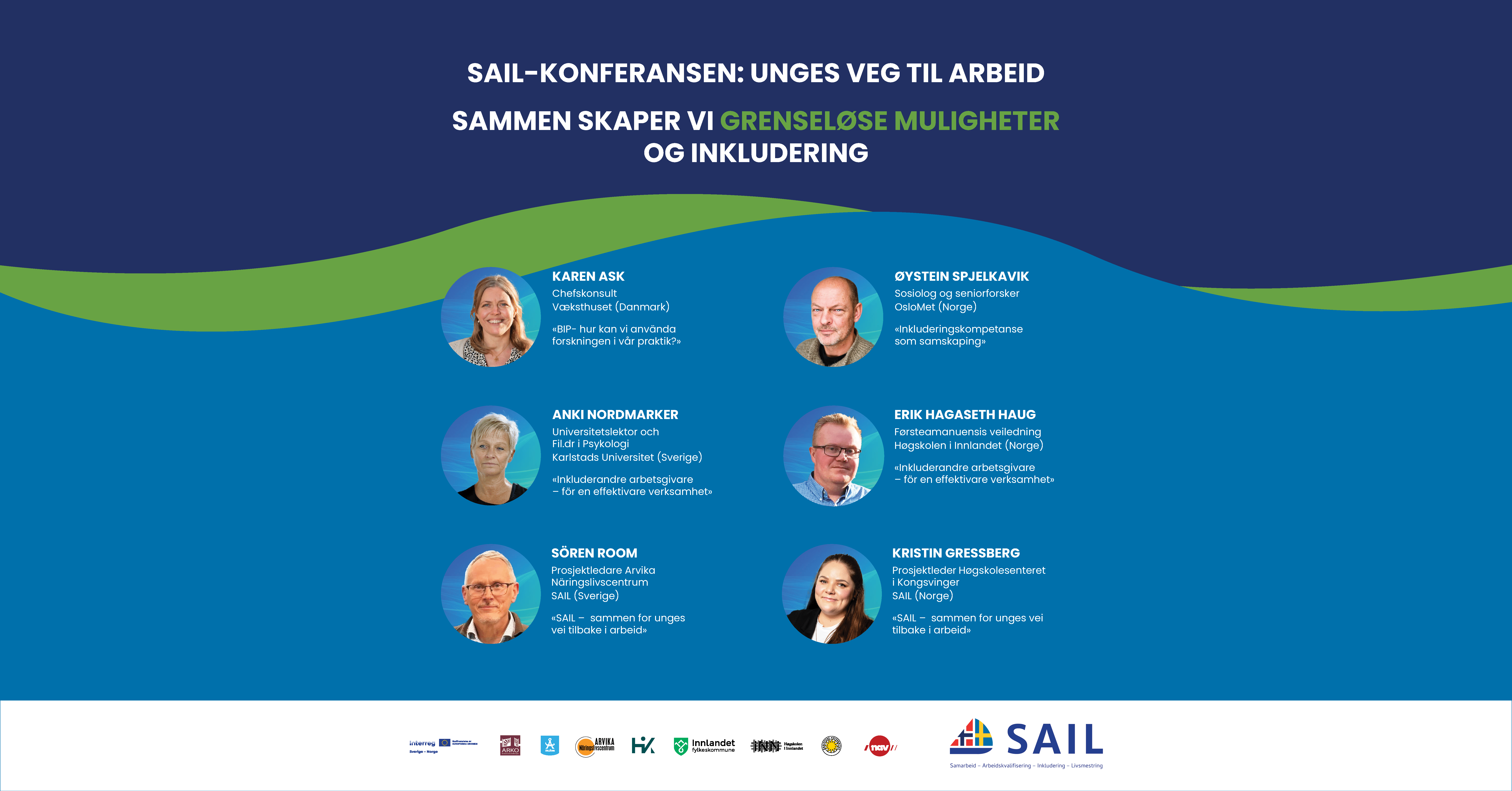 Plakat med SAIL-konferansen og bilde av foredragsholderne